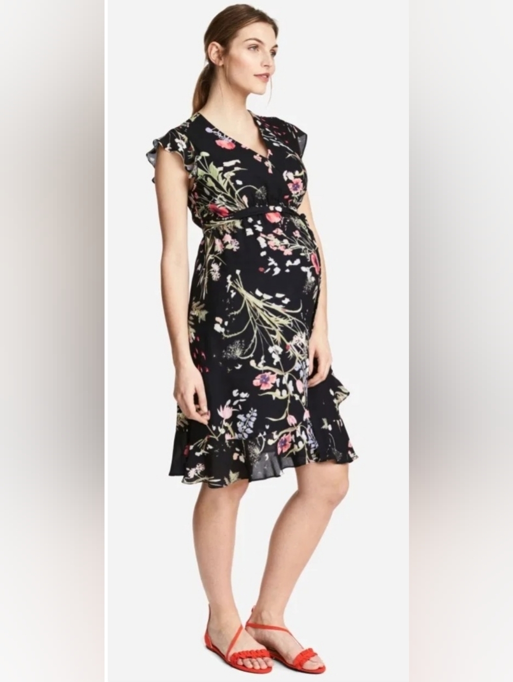 Size M  H&M MAMA  Black Floral Maternity Wrap Dress